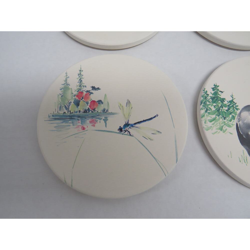Set of 4 CoasterStone Coasters Bear Hawk Dragonfly Fruit Woodland Nature Outdoor - Picture 5 of 11